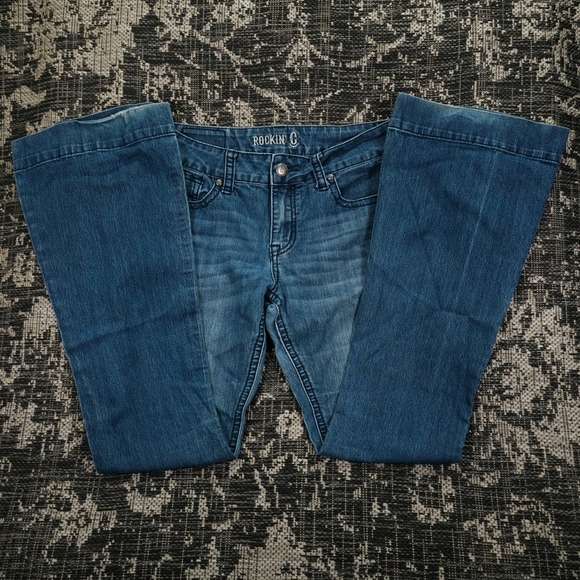 Rockin' C Women's Flare Leg Jeans Size 28 Med Wash Blue Denim Pants Western Y2k - Picture 1 of 11